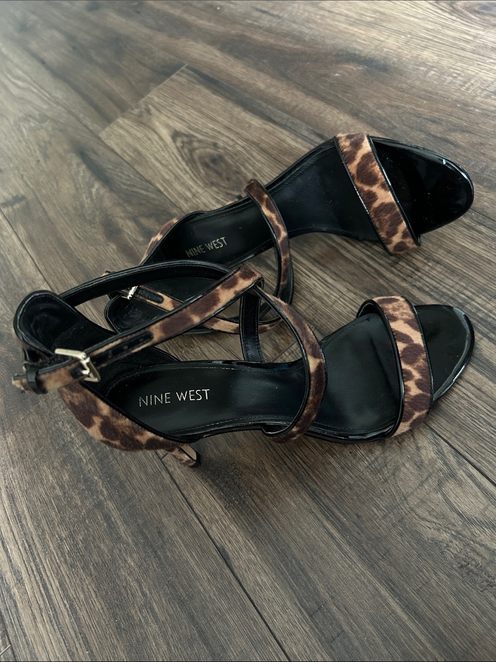 Nine West Mydebut Women’s 11 Leopard Calf Hair Strappy Stiletto Heels - Picture 6 of 9